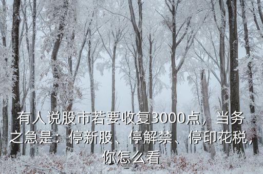 有人說股市若要收復(fù)3000點(diǎn)，當(dāng)務(wù)之急是：停新股、停解禁、停印花稅，你怎么看