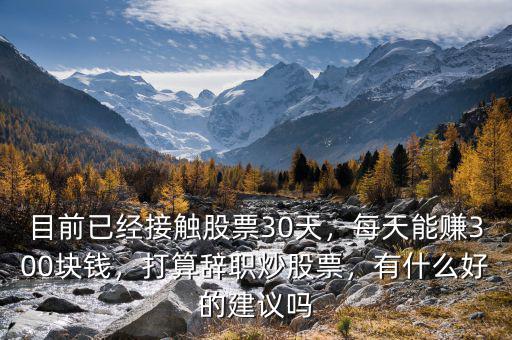目前已經(jīng)接觸股票30天，每天能賺300塊錢，打算辭職炒股票，有什么好的建議嗎
