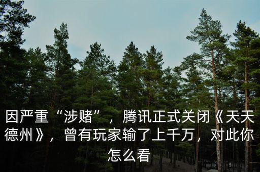 因嚴(yán)重“涉賭”，騰訊正式關(guān)閉《天天德州》，曾有玩家輸了上千萬(wàn)，對(duì)此你怎么看