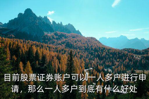 目前股票證券賬戶可以一人多戶進(jìn)行申請，那么一人多戶到底有什么好處