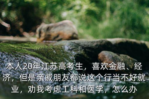 本人20年江蘇高考生，喜歡金融、經(jīng)濟，但是親戚朋友都說這個行當不好就業(yè)，勸我考慮工科和醫(yī)學(xué)，怎么辦