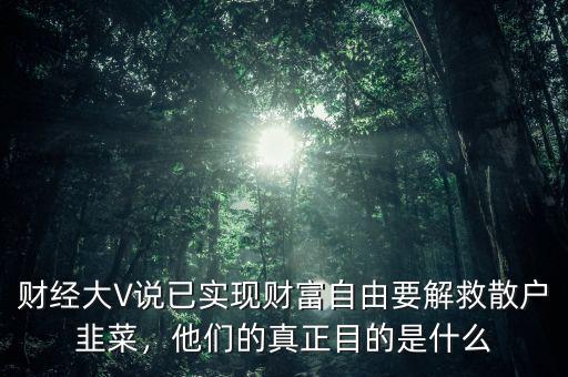 財(cái)經(jīng)大V說(shuō)已實(shí)現(xiàn)財(cái)富自由要解救散戶韭菜，他們的真正目的是什么