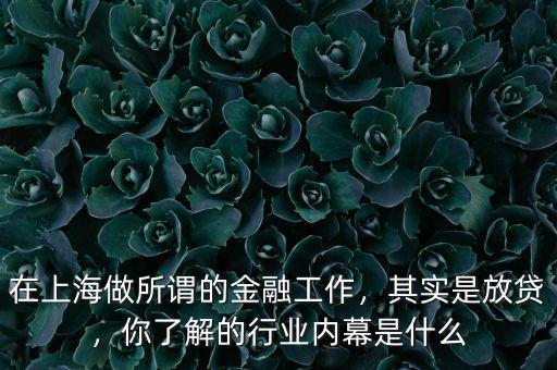 在上海做所謂的金融工作，其實是放貸，你了解的行業(yè)內(nèi)幕是什么