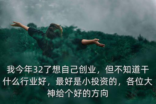 我今年32了想自己創(chuàng)業(yè)，但不知道干什么行業(yè)好，最好是小投資的，各位大神給個好的方向