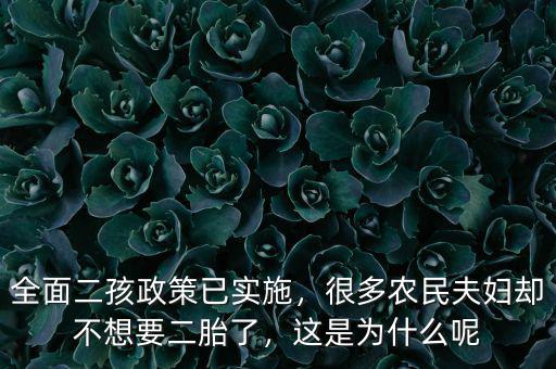全面二孩政策已實施，很多農民夫婦卻不想要二胎了，這是為什么呢