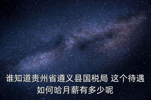 貴州地稅待遇如何，誰知道貴州省遵義縣國稅局 這個待遇如何哈月薪有多少呢