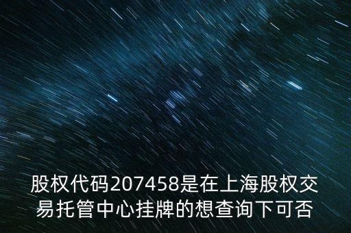 207458是什么股票代碼，代碼207458股票存在嗎