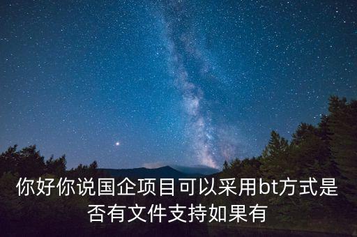 地主項(xiàng)目為什么要引進(jìn)行央企做bt，你好你說國(guó)企項(xiàng)目可以采用bt方式是否有文件支持如果有