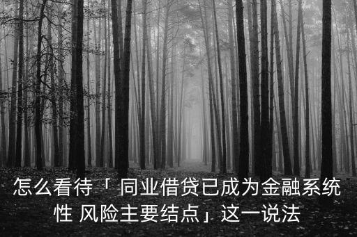 怎么看待「 同業(yè)借貸已成為金融系統(tǒng)性 風險主要結(jié)點」這一說法